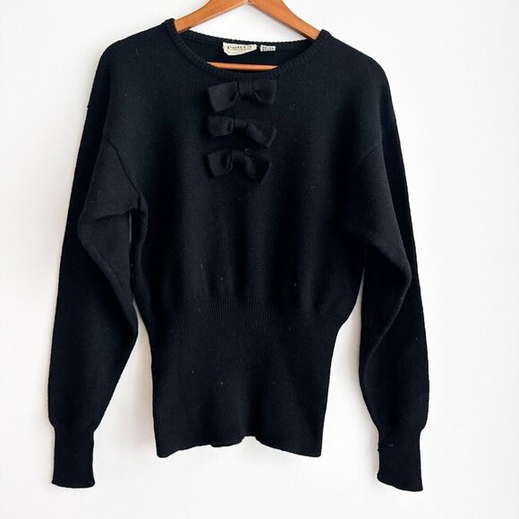 Vintage PORTS International Black Bow Detail Wool Sweater - Picture 2 of 7